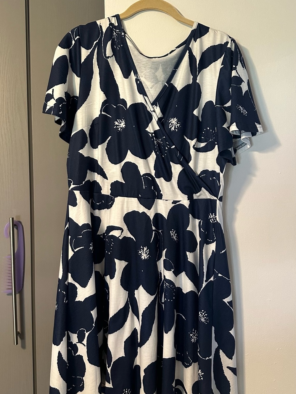 Amazon Navy & White Floral faux Wrap Midi Dress